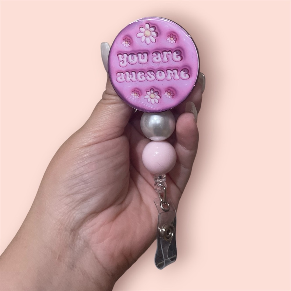 Pink and Silver Badge Reel